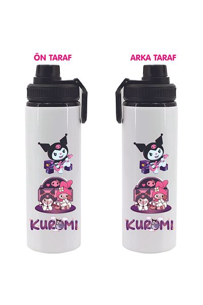 DKDZ SHOP Kuromiii Printed Metal Water Bottle Black 850ml.-025