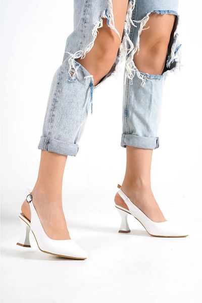 Weynes White Women's Open Back Pointed Toe 7 cm Heeled Sandals Shoes Wsb0448