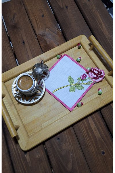 NGR HOME Set of 3 Rose Cut Embroidery Detailed Coffee Side Present Cocktail Servet