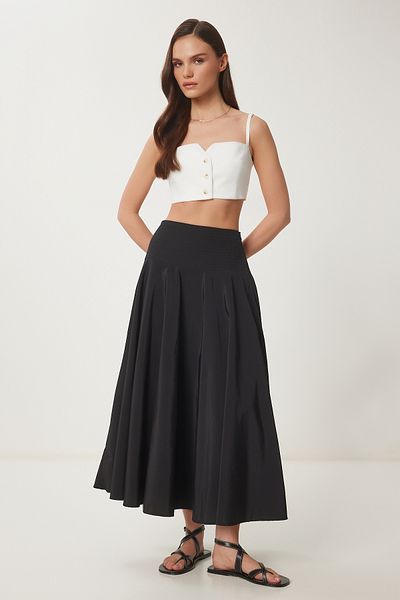 Lovelyİstanbul Efect de popelin midi de vară NEGRU LNS0038