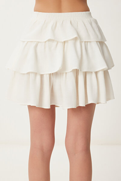 Lovelyİstanbul Layered Mini Linen Skirt Bone Lns0045