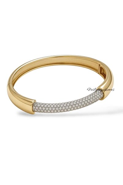neslyaccessories Altın Kaplama Zirkon Taşlı Kelepçe Bilezik