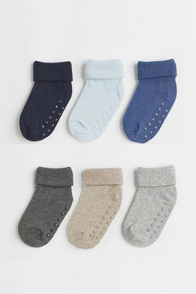 MEM SOCKS Органични памучни 6 опаковки, неплъзгащи се бебешки/детски чорапи