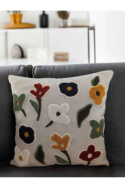 Home 43X43 cm Floral Patterned Punch Embroidered Throw Pillow Cover