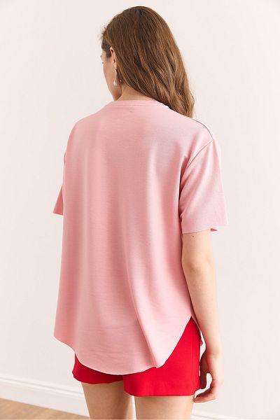 Olalook Women's Powder Modal Texture Soft Textured Six Oval T-Shirt Tsh-19000771