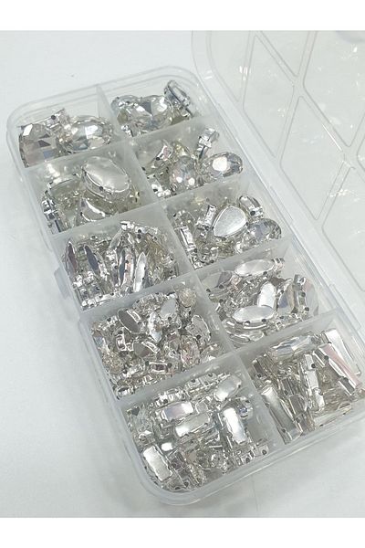 yiğit aksesuar Mixed Shaped Crystal Stone Set with Case 214 Pieces