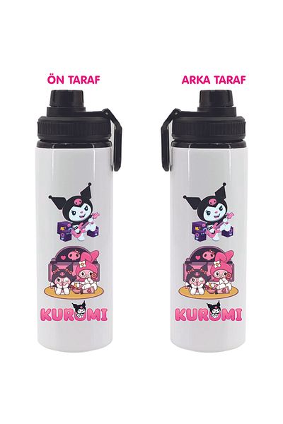 DKDZ SHOP Kuromi Printed Black 850ml Metal Water Bottle 037
