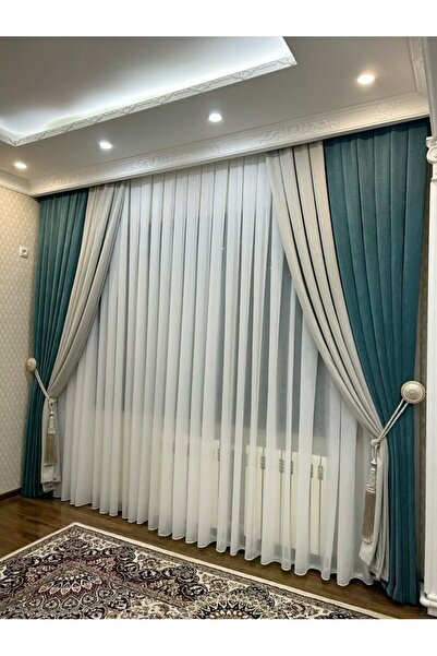 Store Aslan Homes Çift Fonlu Tül Perde Takımı,fon Için Iki Renk Seçiniz.