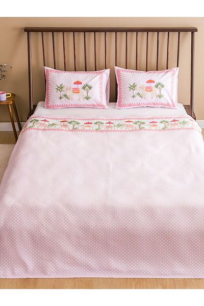 LC Waikiki Σετ Πικέ Βαμβακερό Διπλό Ροζ Λουλούδι 200 x 220 cm
