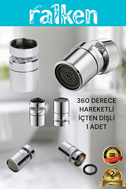 RALKEN Musluk Başlığı Krom Renk 360 Derece Hareketli İçten Dişli Pirinç Malzeme