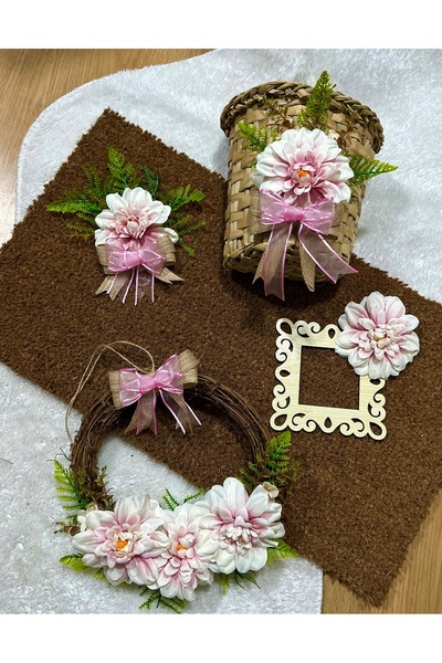 Marrone Çiçekli Paspas Takımı Çiçekli Posta Kutusu Sepet Kapı Süsü Takım Priz Çerçevesi