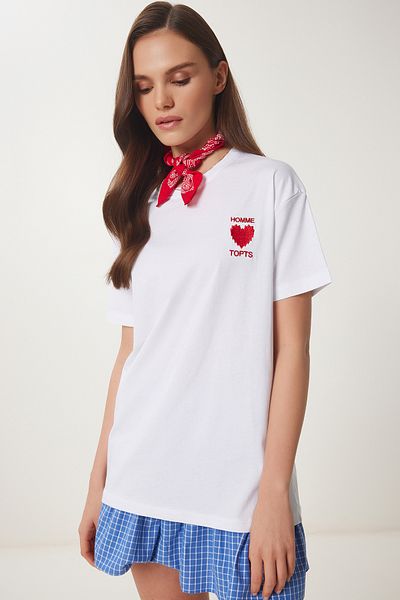 Lovelyİstanbul Λευκό βαμβακερό μπλουζάκι Lmp0007 Heart Monitor
