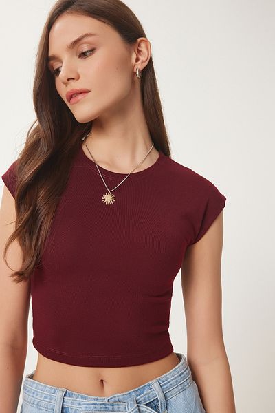 Lovelyİstanbul Basic Crop Πλεκτή Μπλούζα Claret Red LFW0005
