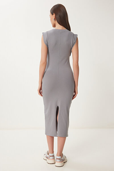 Lovelyİstanbul Midi Knitted Dress - Basic Summer Gray Lfw0004