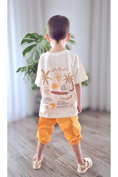 BALKABAĞI Gabardine Cargo Pocket Saffron Trousers - Back Printed T-Shirt Mtye0075