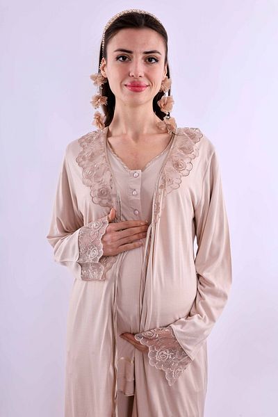 ByLohusa Effortt Brown Maternity Pajama Set with Dressing Gown