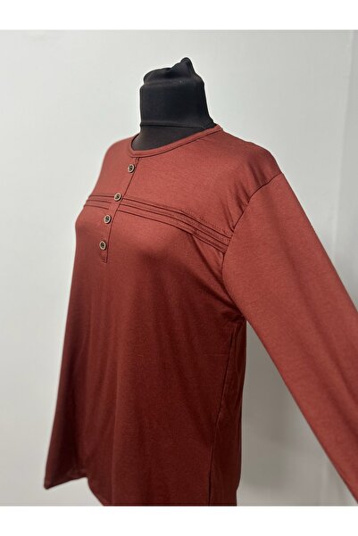 ÖZDEV Women's Rikralı Mother Combed Cotton Middle-Aged and Above Striped Striped Button Detailed Blouse