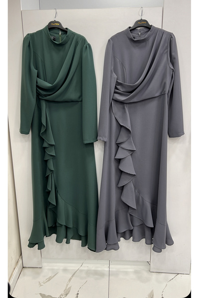 ALTIN KREASYON Yeni Sezon Fırfıt detaylı Abiye Elbise