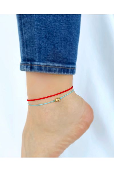 Atölye Merdiven Unisex Red Anklet Set - Turtle