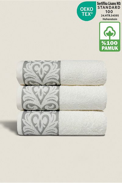 Ellaline Set de prosoape ROMA 3 piese 100% bumbac certificat, prosop de bucătărie pentru față, brodat jacquard 60x100cm