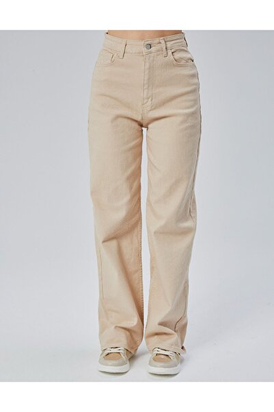 geenz manifacture Cindy Γυναικείο ψηλόμεσο Lycra Beige Jeans Loose Beige Jeans Παντελόνι Palazzo Julia