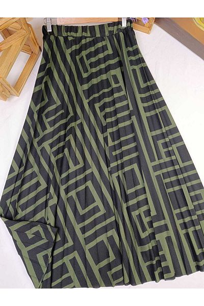 ALMİNA Half Lined Summer Crepe Fabric Pleated Skirt
