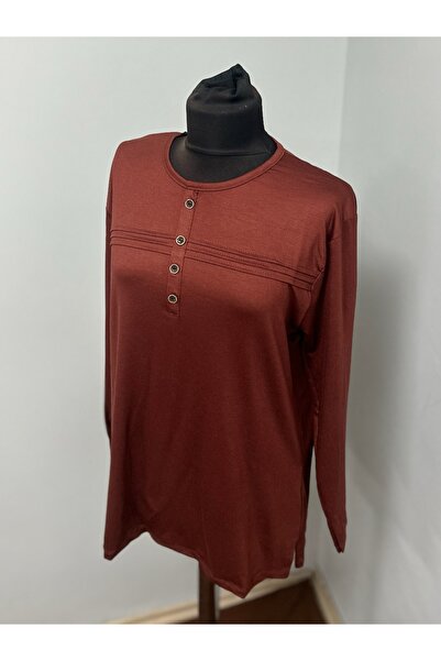 ÖZDEV Women's Rikralı Mother Combed Cotton Middle-Aged and Above Striped Striped Button Detailed Blouse