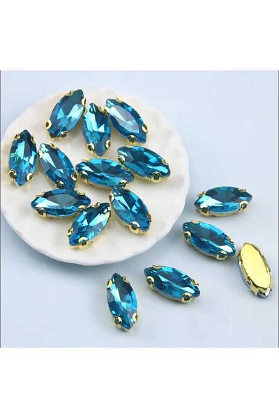 yiğit aksesuar 7X15 (1.5cm) 20 Pieces Gold Case Light Blue Strut Glass Shuttle Stone