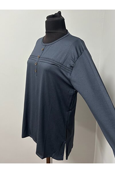 ÖZDEV Γυναικεία μπλούζα Rikra Mother χτενισμένη βαμβακερή με ρίγες και λεπτομέρεια με κουμπιά για ηλικίες μέσης και άνω των 30 ετών