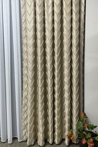 Koral Sakallı Fon Perde ( 2 Kanat ) -sık Pile -bej Renk -yeni Sezon