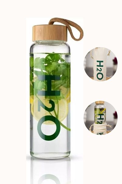 Meturas Borosilicate Glass Detox Flask 800 ml with Bamboo Lid, Heat Resistant, Stylish Water Bottle Thermos