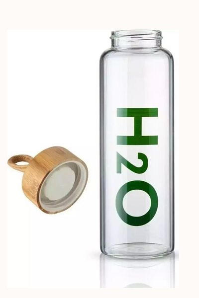 Meturas Borosilicate Glass Detox Flask 800 ml with Bamboo Lid, Heat Resistant, Stylish Water Bottle Thermos