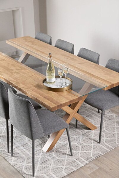 shardywood Pineun Ahşap & Cam Yemek Masası Mutfak Masası