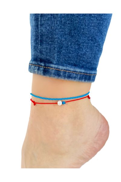 Atölye Merdiven Unisex Red Anklet Set - Bead Pearl