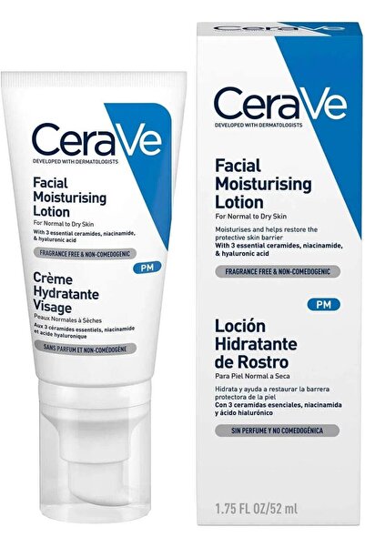 CeraVe PM Facial Moisturizing Lotion - Normal to Dry Skin with Hyaluronic Acid, Niacinamide & Cerami