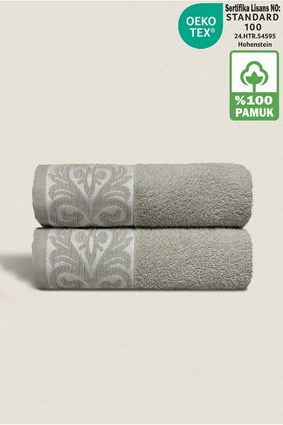 Ellaline Roma 2 Towel Set 100% Cotton Certified, Hand Face Kitchen Towel, Dowry Jacquard Embroidery 60X100Cm