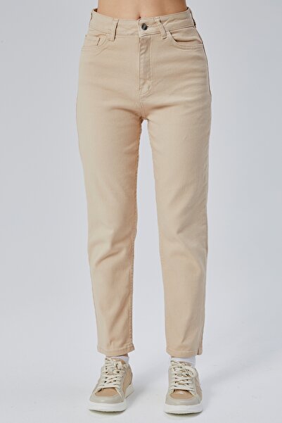 geenz manifacture Τζιν μαμά ελαστικό με ψηλόμεσο μπεζ καμηλό