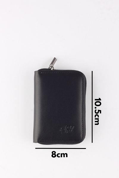 ARI Genuine Leather Zippered Card Holder - 12 Card Capacity, Horizontal and Vertical Model Options (Vertical Black)