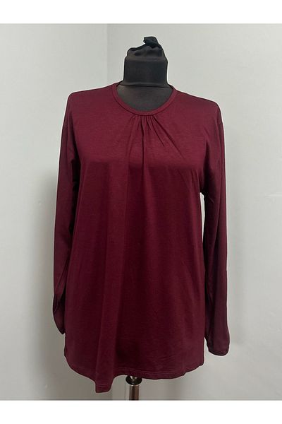 ÖZDEV Women's Rikralı Mother Combed Cotton Middle-Aged and Above Sleeve Embroidered Elastic Gathered Collar Blouse