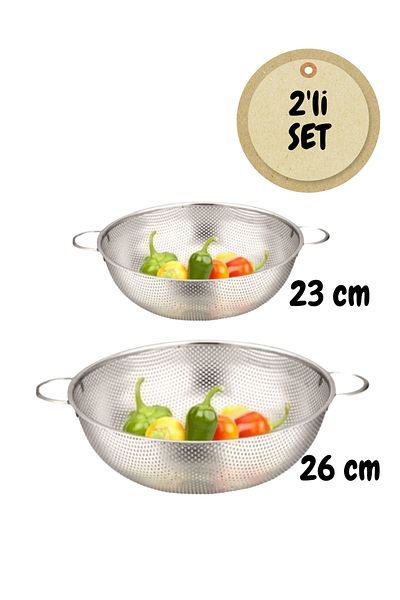 BRE HOME Set of 2 Stainless Steel Strainers - 23 cm & 26 cm Vegetable Fruit Washing Basket