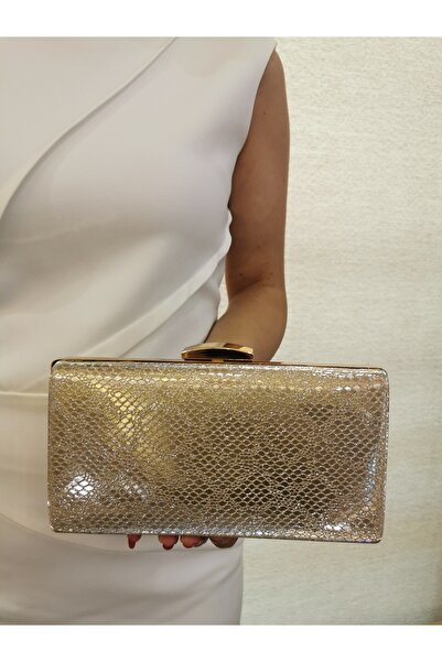 MODA BEEGİ KADIN YILAN DERİ GÖRÜNTÜLÜ ALTIN ABİYE CLUTCH GECE ZİNCİRLİ  DÜĞÜN...