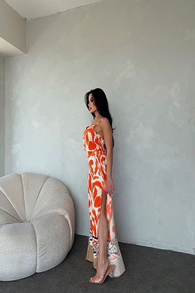 LİLA İSTANBUL Strappy Slit Detailed Double Suit Summer Dress