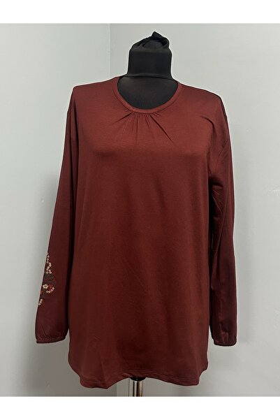 ÖZDEV Bluză pentru femei Rikralı Mother din bumbac pieptănat cu mâneci brodat...