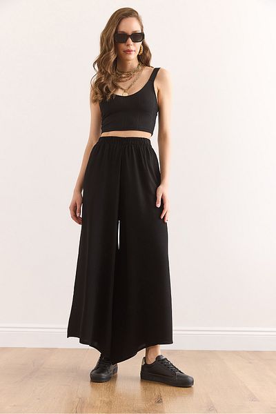 Olalook Women's Black Waist Thick Banded Flowy Skirt Pants Pnt-19000330