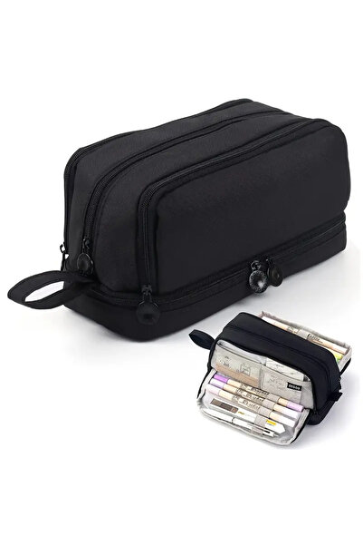 ada çanta kırtasiye Cutie de creioane neagră cu 4 compartimente și capacitate mare Ad5914