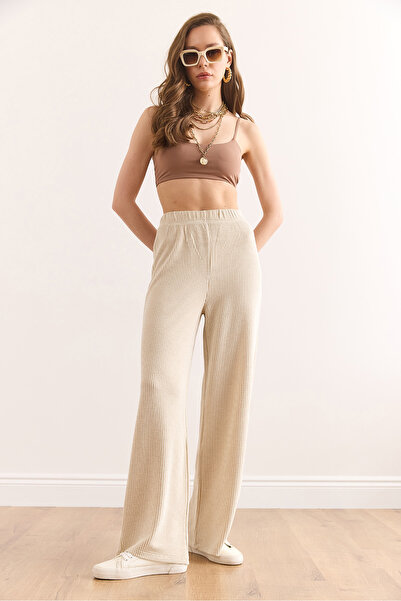 Olalook Kadın Vizon Beli Lastikli Dökümlü Burgu Pantolon PNT-19000334