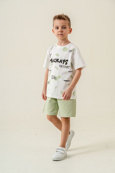 Marka Sensin Kids Boy's Mackays Green Special Style Printed T-Shirt Shorts Set of 2