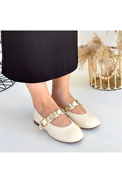 BESKAR Atnis Beige Skin Ballerina Shoes