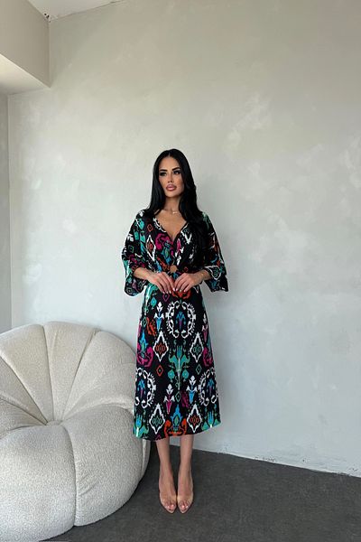 LİLA İSTANBUL V-Neck Ethnic Patterned Summer Dress