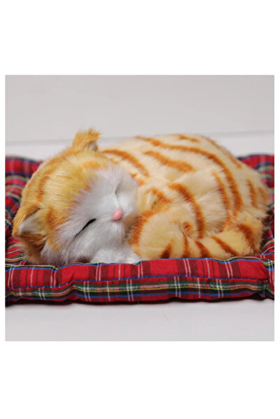 Flower Toys Peluş Sesli Kedi Minderde Yatan Sevimli Peluş Sesli Kedi 15x13Cm